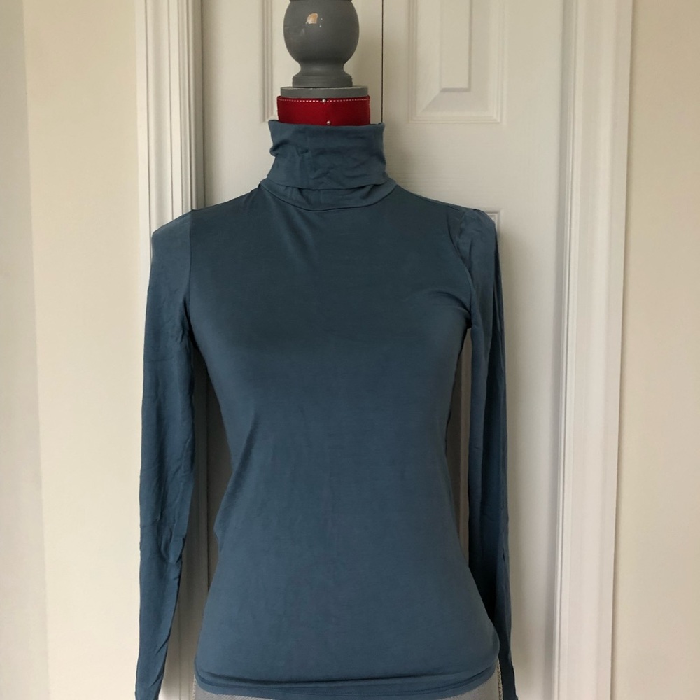 Blue Turtleneck Long Sleeve Top
